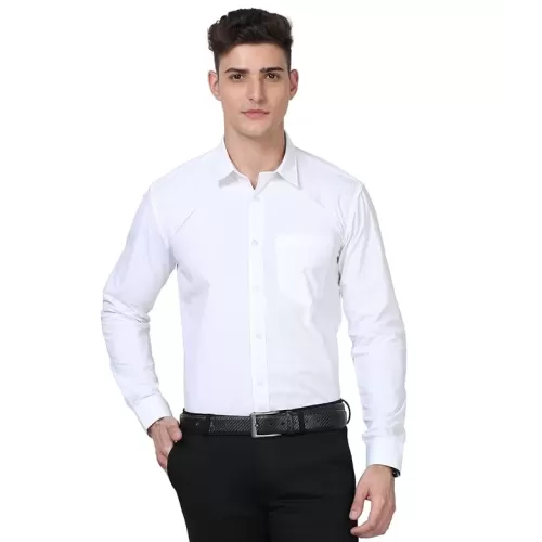 Scott International Shirt for Men, Solid Full Sleeves Shirt, Wrinkle Free Mens Shirts, Cotton Formal Shirts, Regular Fit Stylish Mens Shirt, Plain Formal Shirts for Men White