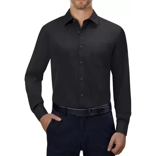 Scott International Shirt for Men, Solid Full Sleeves Shirt, Wrinkle Free Mens Shirts, Cotton Formal Shirts, Regular Fit Stylish Mens Shirt, Plain Formal Shirts for Men Black