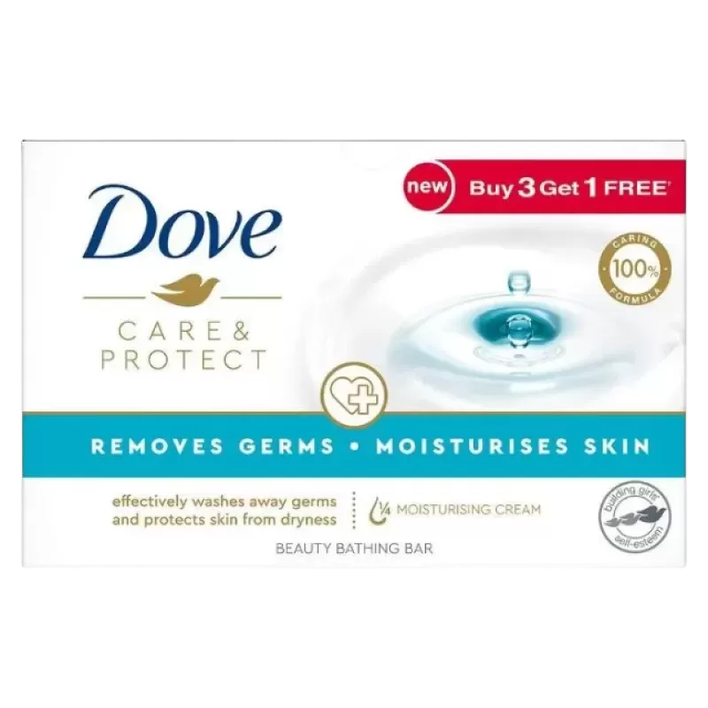 Dove Care & Protect Moisturising Beauty Bathing Bar, 100g (Buy 3 Get 1 Free) – Germ Protection & Soft Skin