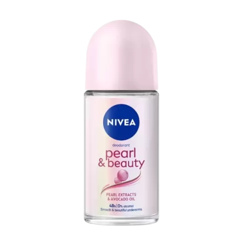 Nivea Pearl and Beauty Deodorant Roll On For Women, 50 ml – 48 Hours Protection, Alcohol-Free