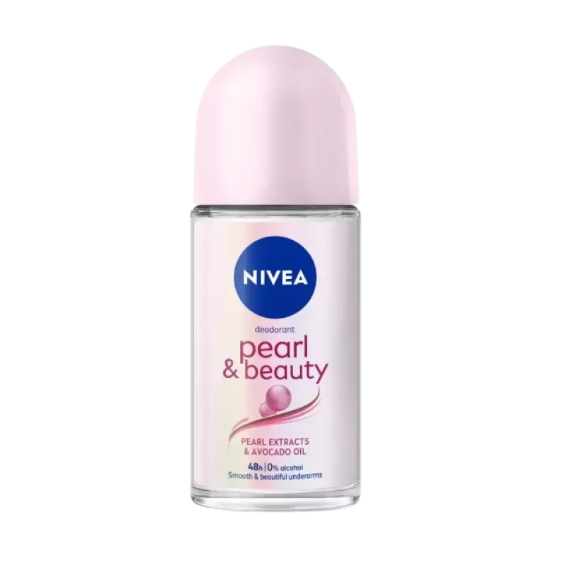 Nivea Pearl and Beauty Deodorant Roll On For Women, 50 ml – 48 Hours Protection, Alcohol-Free