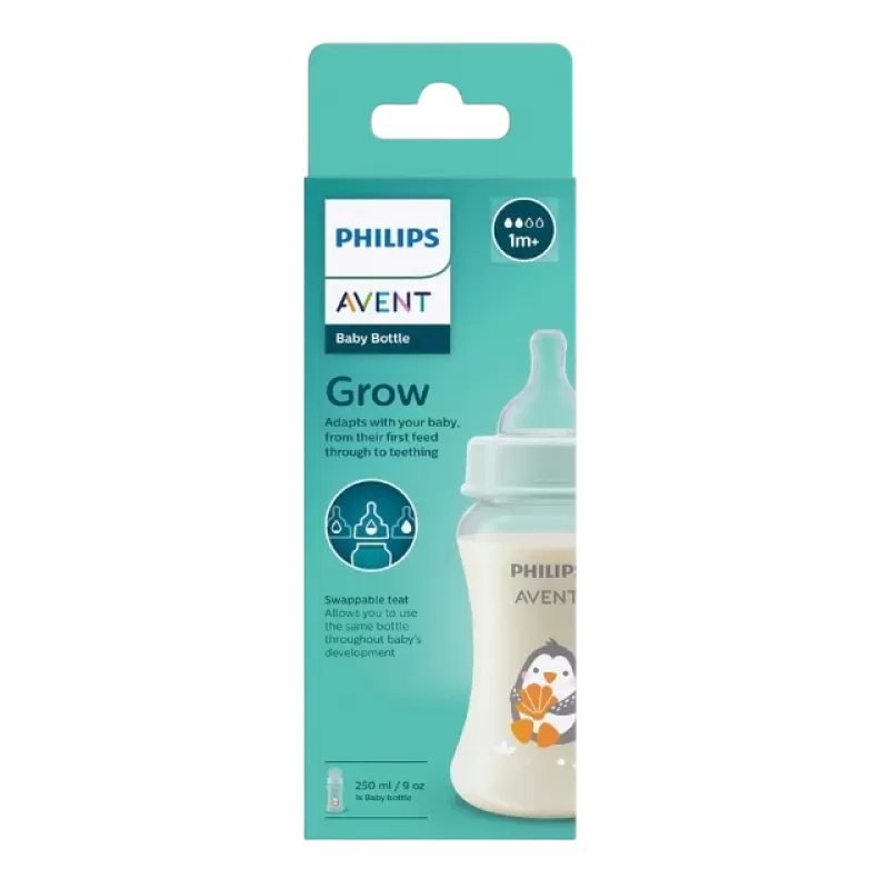 Philips Avent Grow Feeding Bottle (SCF061/01) 250ml | Anti-Colic, BPA-Free, Easy Clean & Fill, 1M+ Flow Teat | Made in India