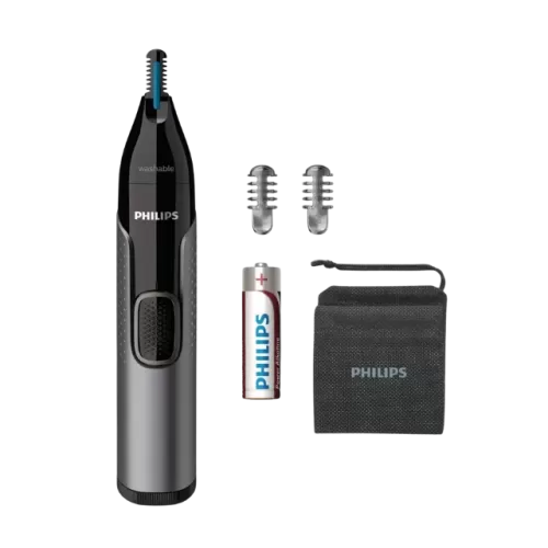 Philips Nose Trimmer NT3650/16 – Cordless Trimmer for Nose, Ear, Eyebrows | Protective Guard, Washable, Includes Battery & Combs