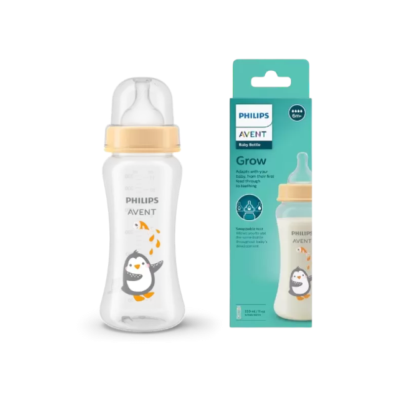 Philips Avent Grow Feeding Bottle SCF064/01 - 330ml | Anti-Colic, Easy Fill & Clean | BPA Free | 6M+ Teat | Made in India